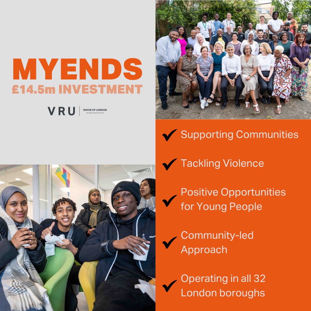 🧡#MyEnds means community.

🤝Funding from @LDN_VRU will enable us to support our local young people so that they're safe and able to be the best they can be, free from violence.

👉Find out more:

london.gov.uk/media-centre/m…