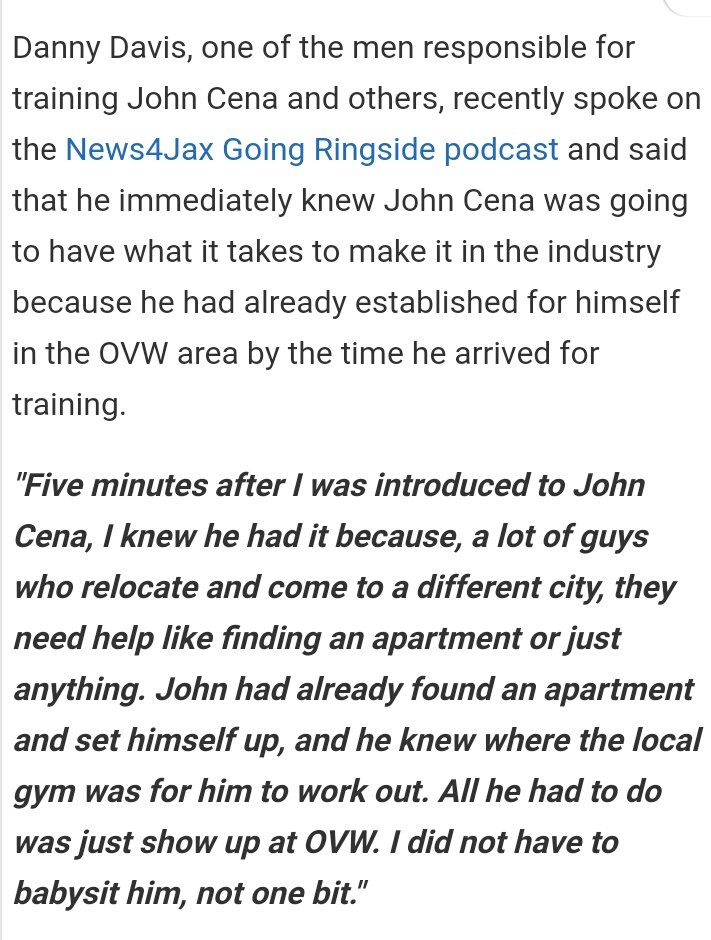 OVW Founder Danny Davis about Meeting John Cena for 1st Time. 
@JohnCena #OVW #WWE #HOLLYWOOD