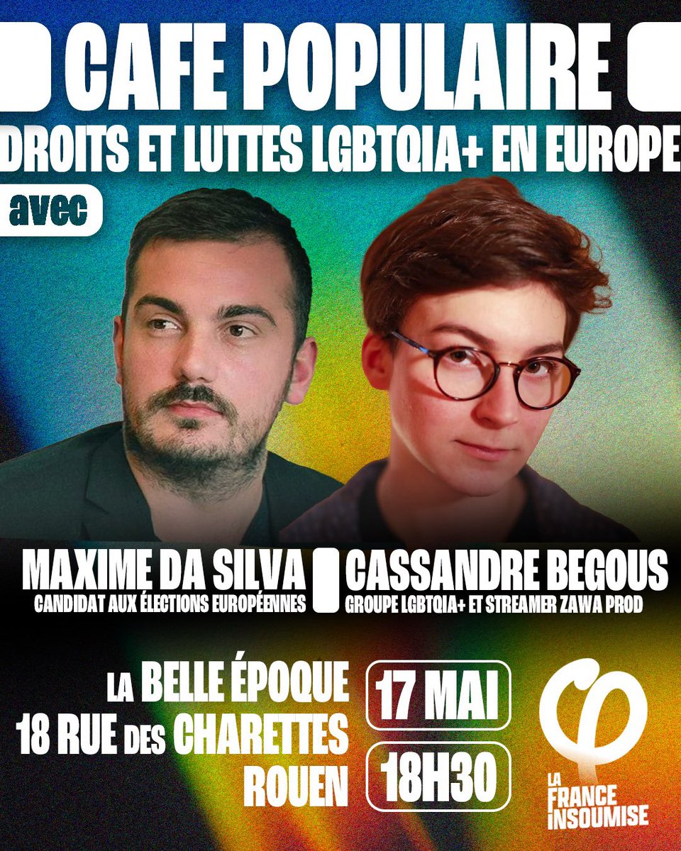 J'ai le plaisir de recevoir le talentueux @CassCendre, pour parler des droits #LGBTQIA et de leur place dans les élections #Européennes2024. 👉@RouenInsoumise vous donne RDV le 17 mai, à l'occasion de la journée internationale de lutte contre les LGBTphobies ! #UnionPopulaire