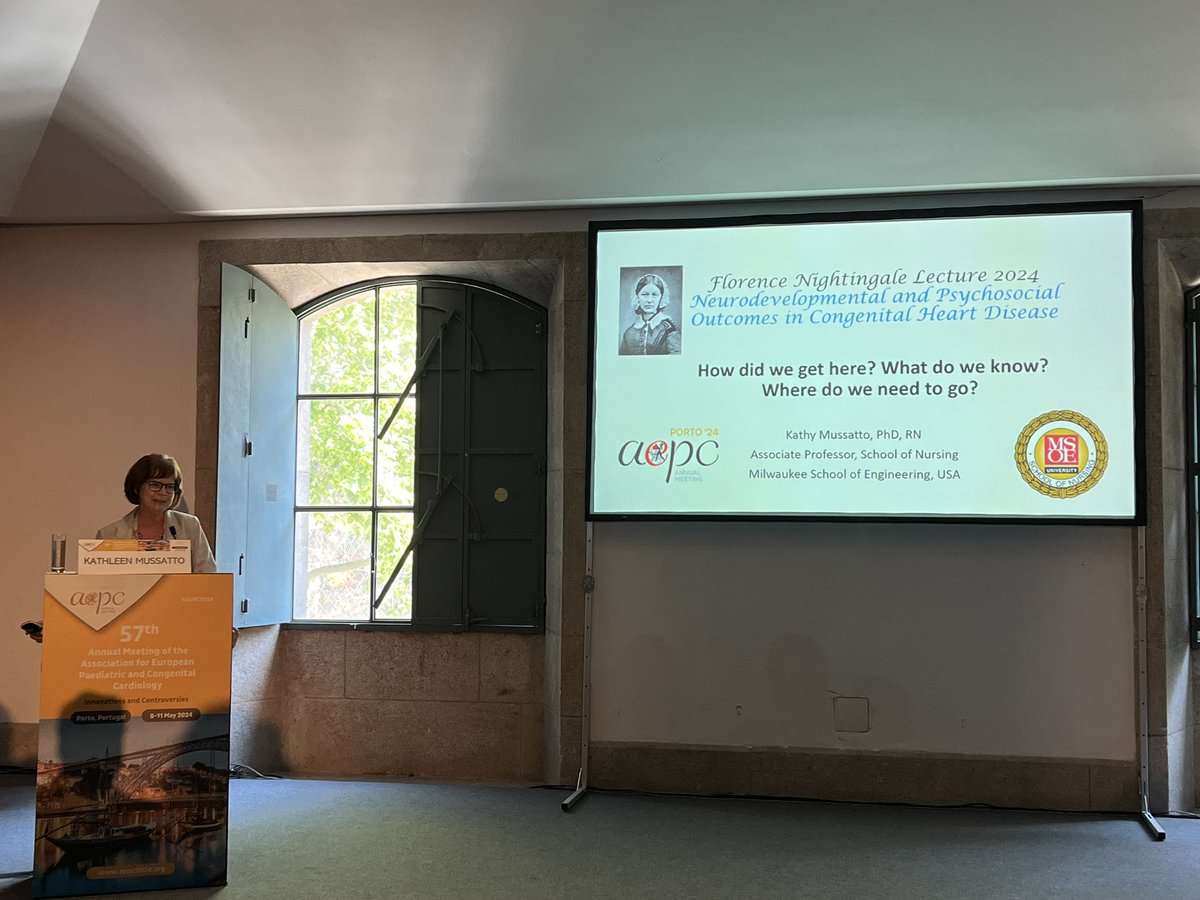 👩‍⚕️ Kathleen Mussatto in this year’s #FlorenceNightingale Lecture, ‘Neurodevelopmental and Psychosocial Outcomes in Congenital Heart Disease: How did we get here, what do we know and where do we need to go?’ #AEPC2024