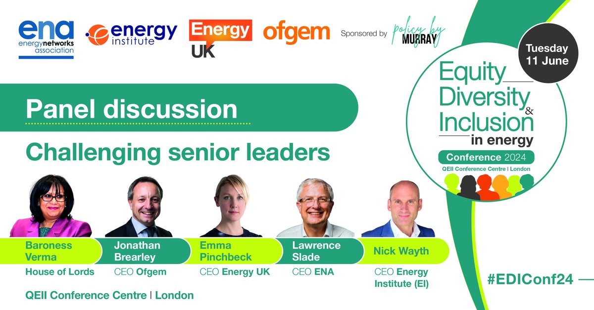 📢We are proud to be hosting the energy industry’s flagship Equity, Diversity and Inclusion (EDI) Conference alongside @EnergyUKcomms, Energy Networks Association (ENA) & @ofgem on 11 June. ➡ Register to attend here: ow.ly/uoUP50RBccQ #EDIConf24