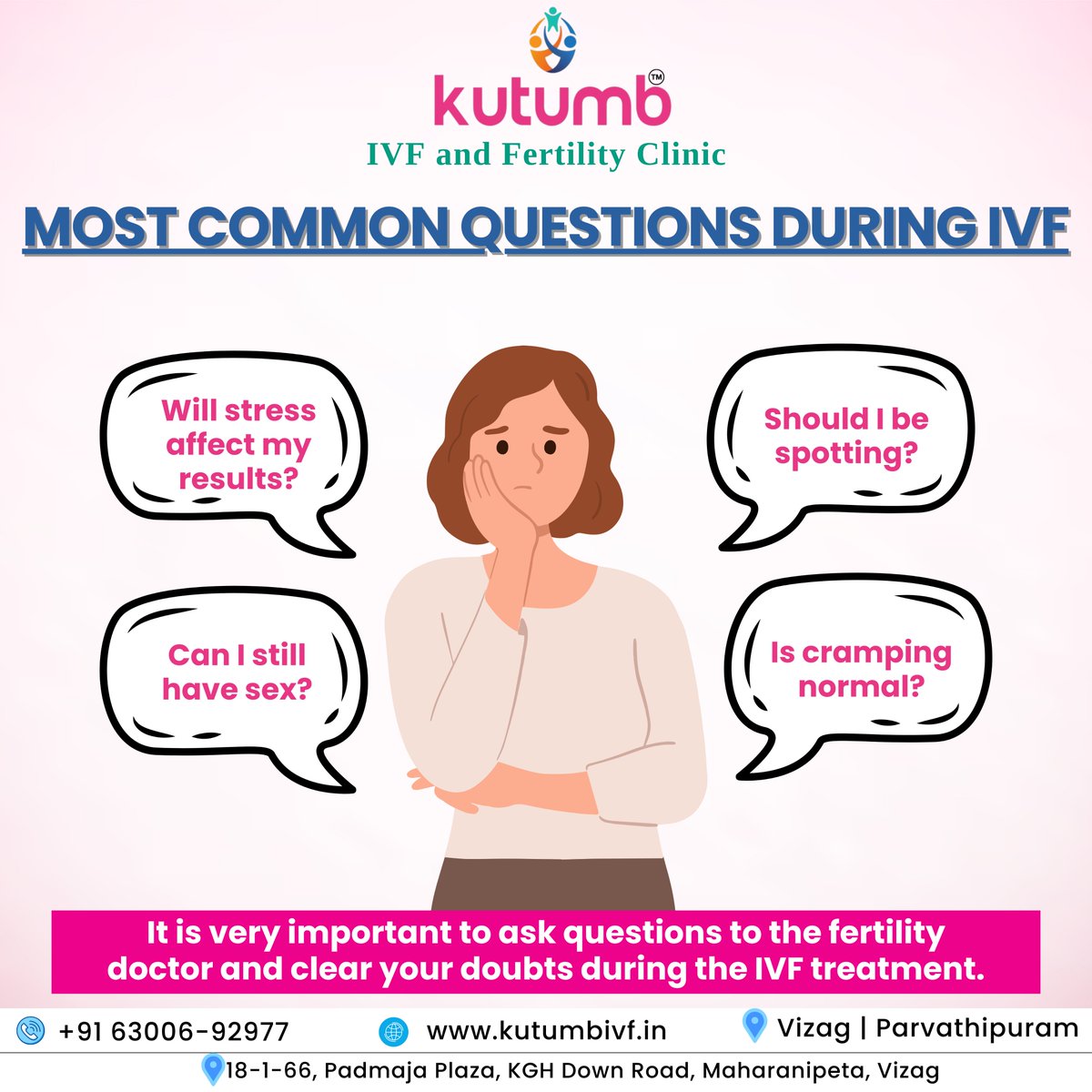 Embarking on an IVF journey often comes with questions and uncertainties. At Kutumb IVF, we understand the importance of addressing your concerns. Contact our expert now: +91 6300692977 #pregnancy #parenthood #ivf #ivfcost #testtubebaby #testtubebabycentre #ivftreatment #vizag