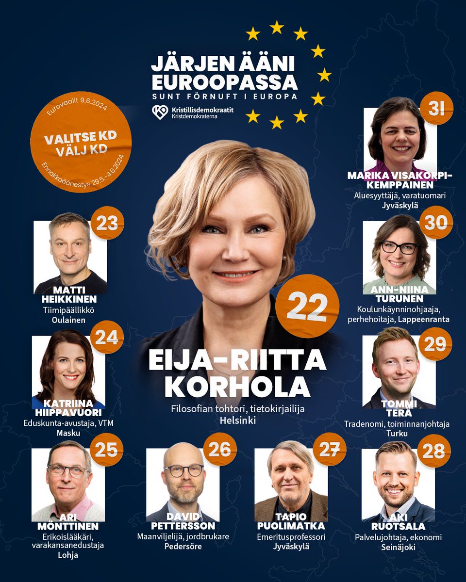 Eurovaalien äänestysnumerot ovat täällä! 🇪🇺 Tarkista siis oman ehdokkaasi numero alta👇 #kdpuolue #kristillisdemokraatit #eurovaalit