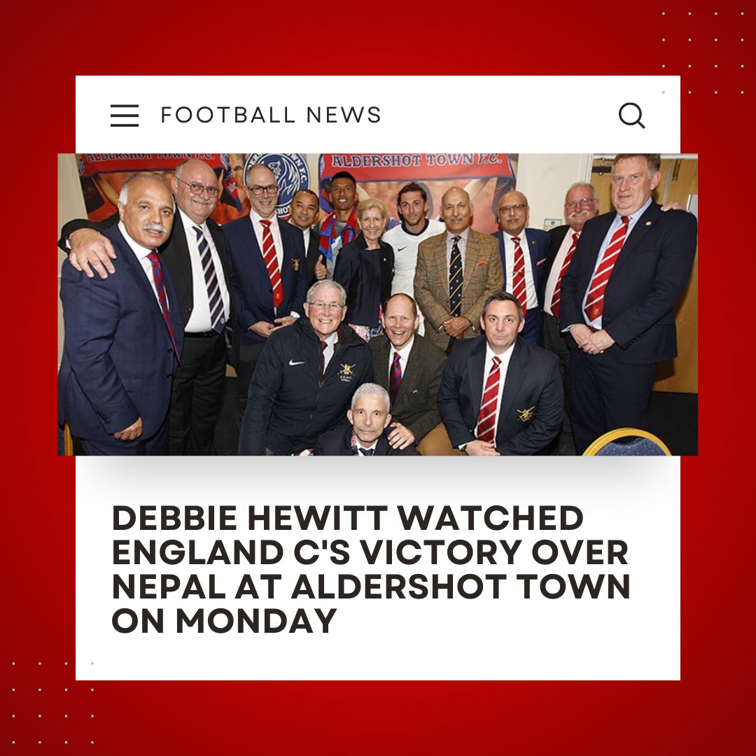 FA Chair Debbie Hewitt visited the England C v Nepal match on Bank Holiday Monday at Aldershot Town Football Club and recognition of the role the Army FA played in the visit from a community engagement perspective. Read full article : thefa.com/news/2024/may/…