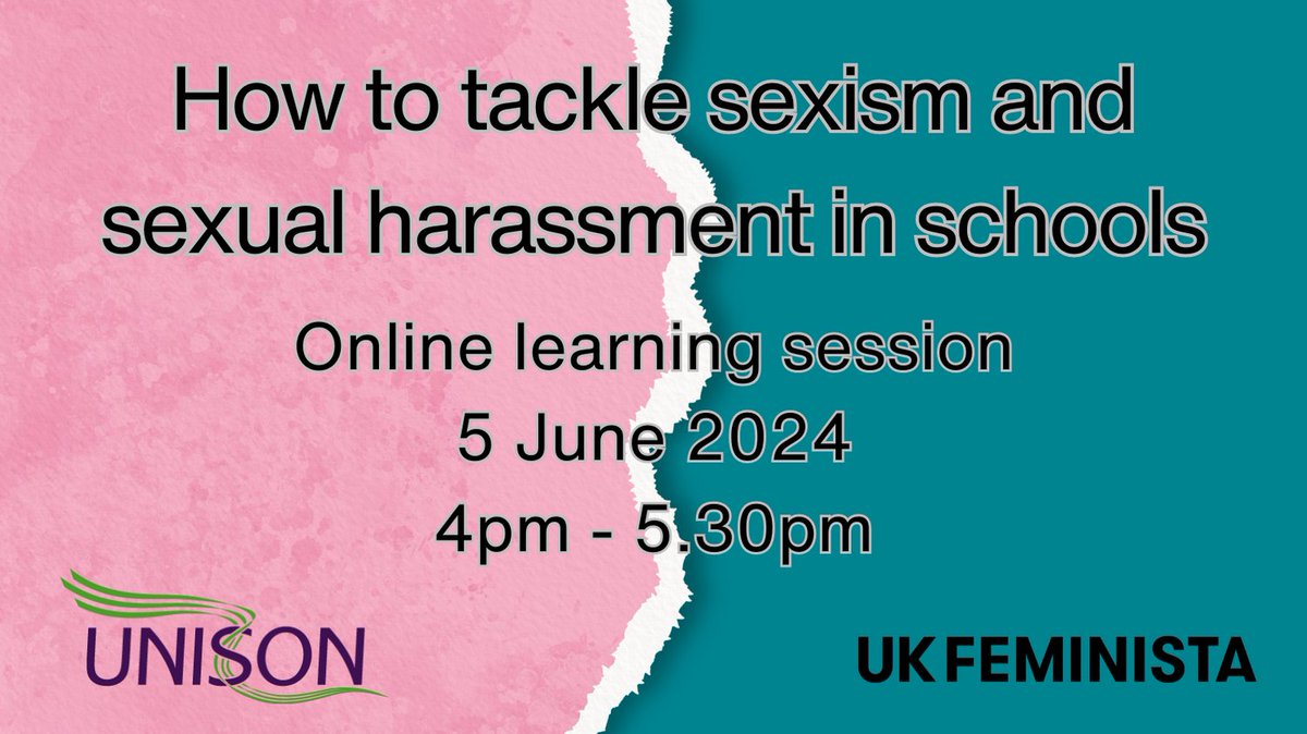 There's still time to sign up for the online training session, 'How to tackle sexism and sexual harassment in schools', on 5 June: learning.unison.org.uk/events/how-to-…