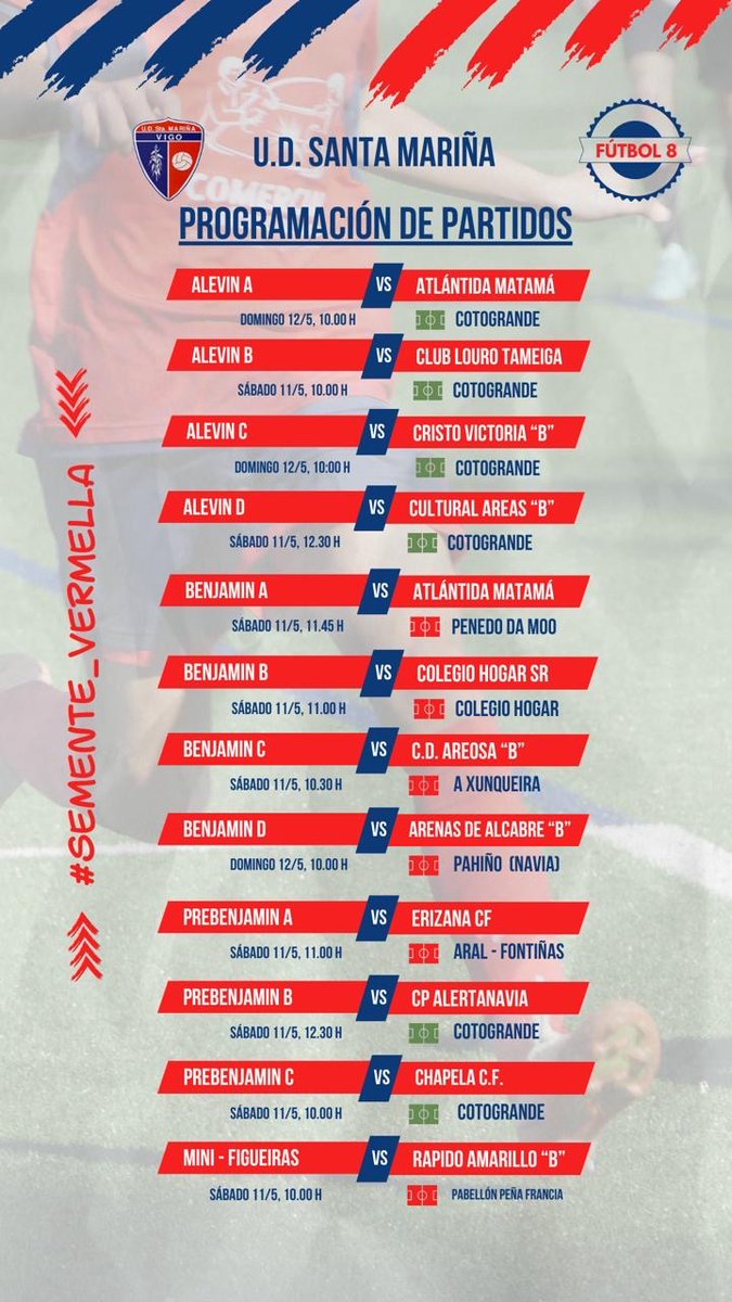 Partidos da fin de semana do 11-12 de maio!
#Semente_Vermella