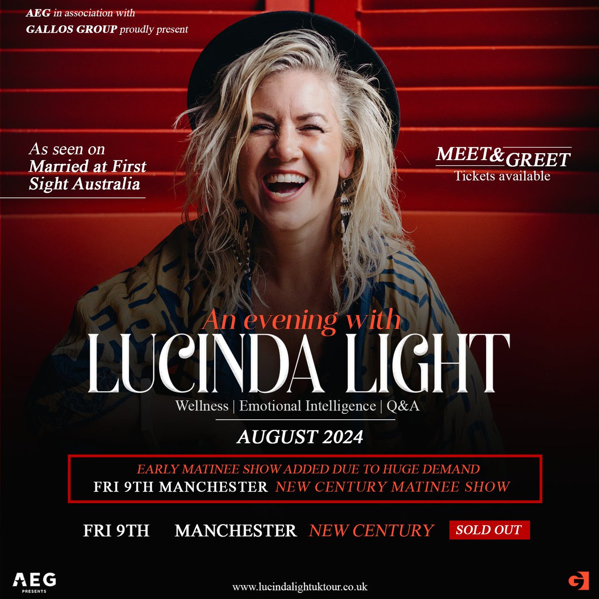 EARLY MATINEE SHOW ADDED DUE TO HUGE DEMAND! Lucinda Light | August 2024 | @NCHMCR aegp.uk/Lucinda24