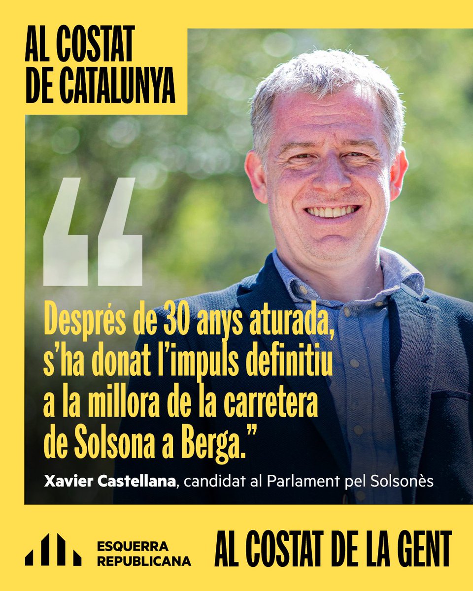Després de 30 anys aturada, s'ha donat l'impuls definitiu a la millora de la carretera de #Solsona a #Berga 🛣️✅

🟡🗳️ Aquest 12 de maig, #GuanyaCatalunya ✊