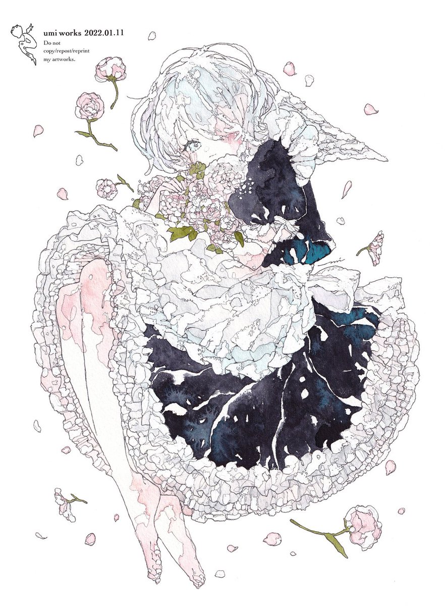 「月や花の主人に仕えているうちのメイドたち。 ⋆#メイドの日 」|𝓊𝓂𝒾 ✴︎ 個展『Salt』のイラスト