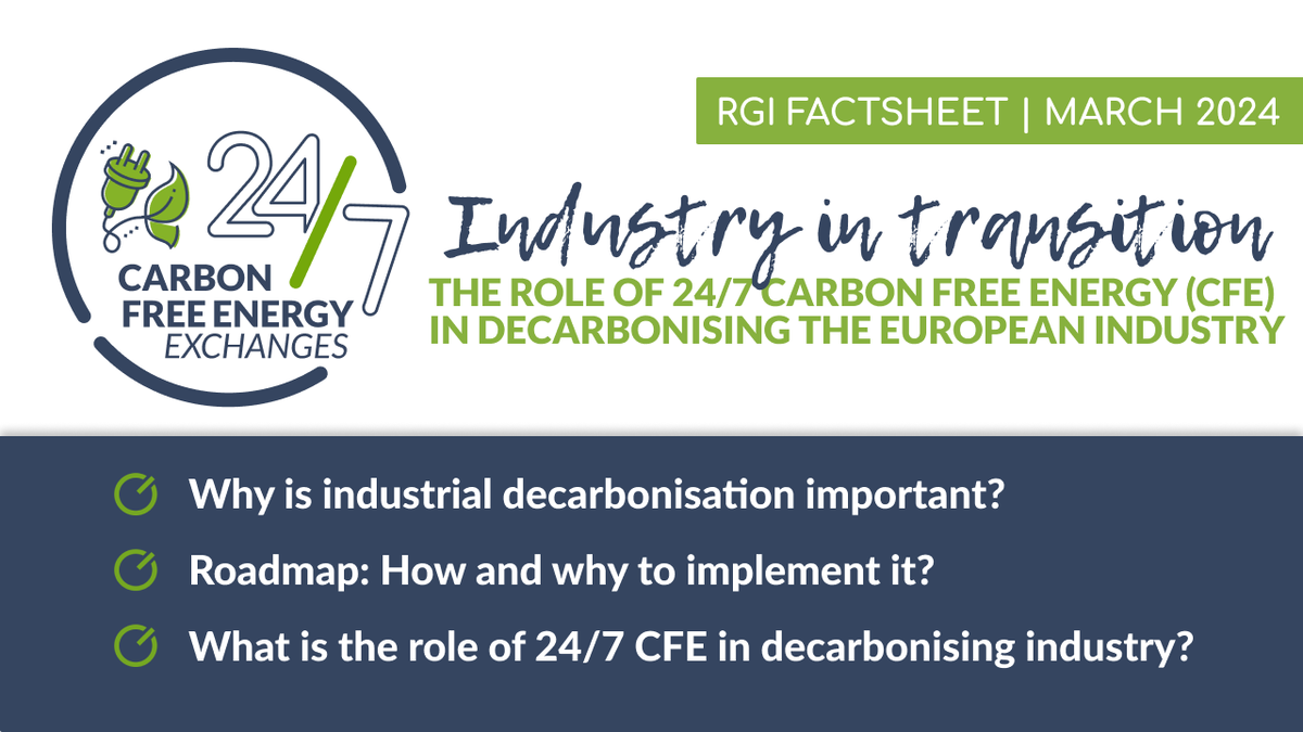 Decarbonising industry is crucial to reach #European #climate & #energy targets⚡️ 💚One of the most effective principles to achieve this is direct #electrification EA member @RenewablesGrid published a 24/7 Carbon Free Energy factsheet 🎙️Learn more👉bit.ly/3JbRV7C