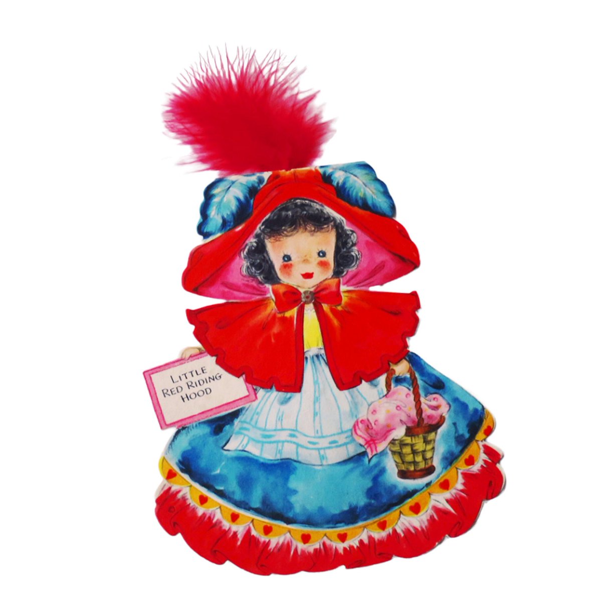 1940s Hallmark Dolls Little Red Riding Hood Die Cut Card, Doll Card No 5 tuppu.net/68eea3cf #EtsyteamUnity #SMILEtt23 #Vintage4Sale #MomDay2024