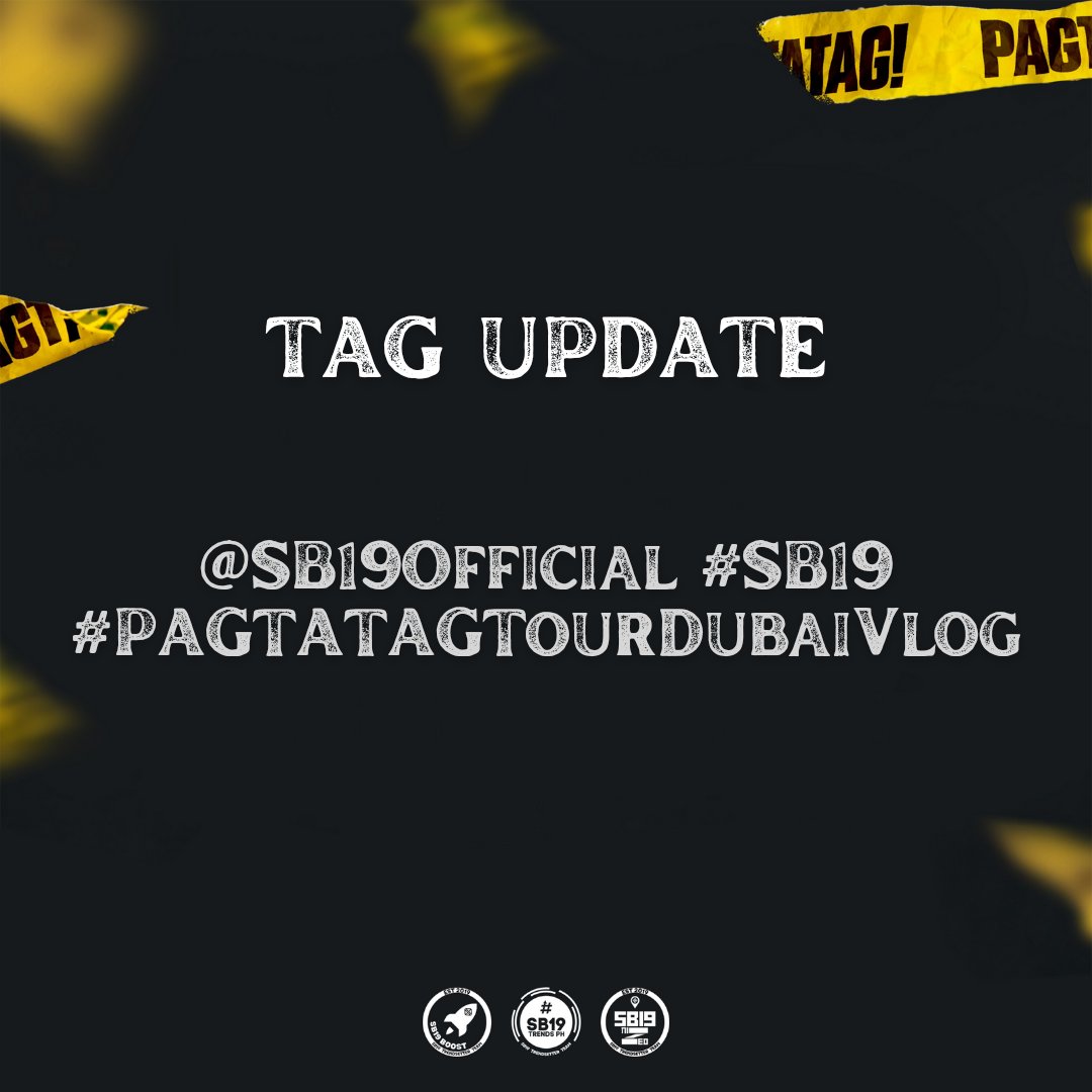 [ TAG UPDATE ]

It's Friday and you know what that means! Another vlog will be up from Mahalima!

Tune in tonight at 7 PM for SB19's vlog on their PAGTATAG World Tour on Dubai!

Watch here: youtu.be/OkWKMB9HDhE?si…

UPDATED TAGS:
@SB19Official #SB19
#PAGTATAGTourDubaiVlog