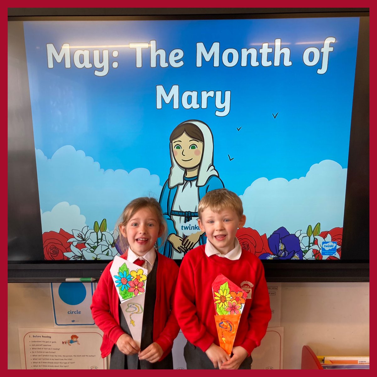 During the month of May, P1b have been remembering Our Lady. This week we decorated our altar with flowers as a sign of our love and affection for Mary. ☺️📿💐 @CorpusChristi_K @ArchdiocGlasgow