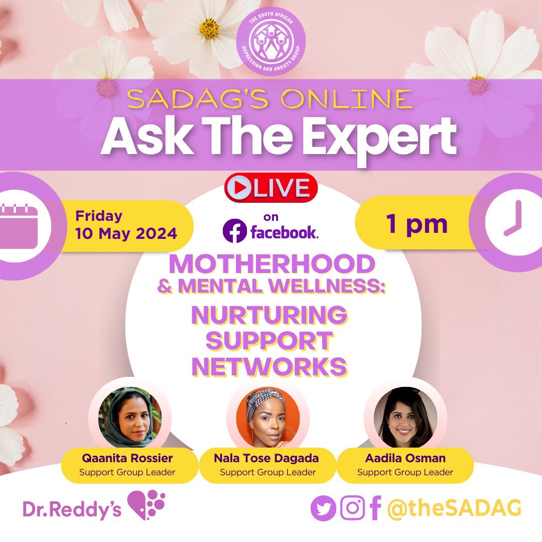 Join us at 1pm live as 
we celebrate Mamas in all their glory. Last year I launched the #Mamafluencers Support Group with the vision to have one in every community #MentalHealth #MentalHealthExpert #Psychology #SupportGroups #SADAG #MothersDay