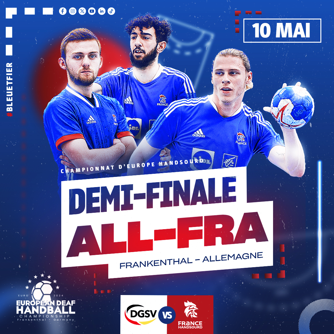 JOUR DE MATCH ! 🇩🇪⚡🇫🇷 🤾 #ALLFRA| Championnat d'Europe HandSourd ⏰ 19h00 🏟️ Frankenthal 🇩🇪 📺 bit.ly/44rpyfk 📱 #BleuetFier