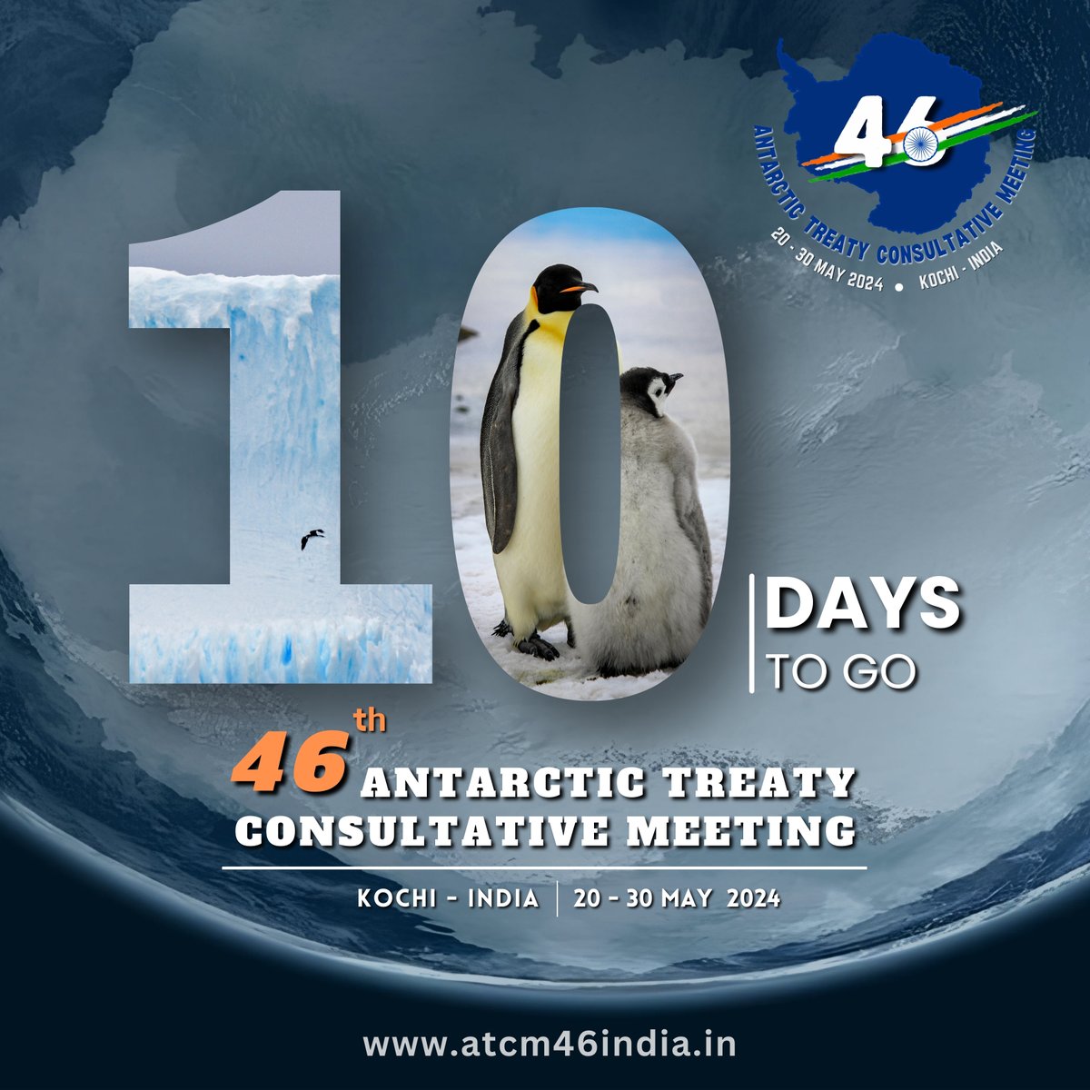 The countdown begins...⏳
10 Days to go!
India gears up to host the 46th Antarctic Treaty Consultative Meeting (#ATCM46) and the 26th Meeting of the Committee for Environmental Protection (#CEP26) from May 20-30, 2024, in #Kochi, Kerala.
@AntarcticTreaty @moesgoi @TMeloth