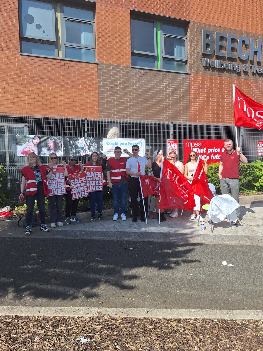 Sunny day for a picket line on the Andytown road. Social workers are striking to plug the gaps in the workforce and to ensure people who rely on support get the services and support they need.