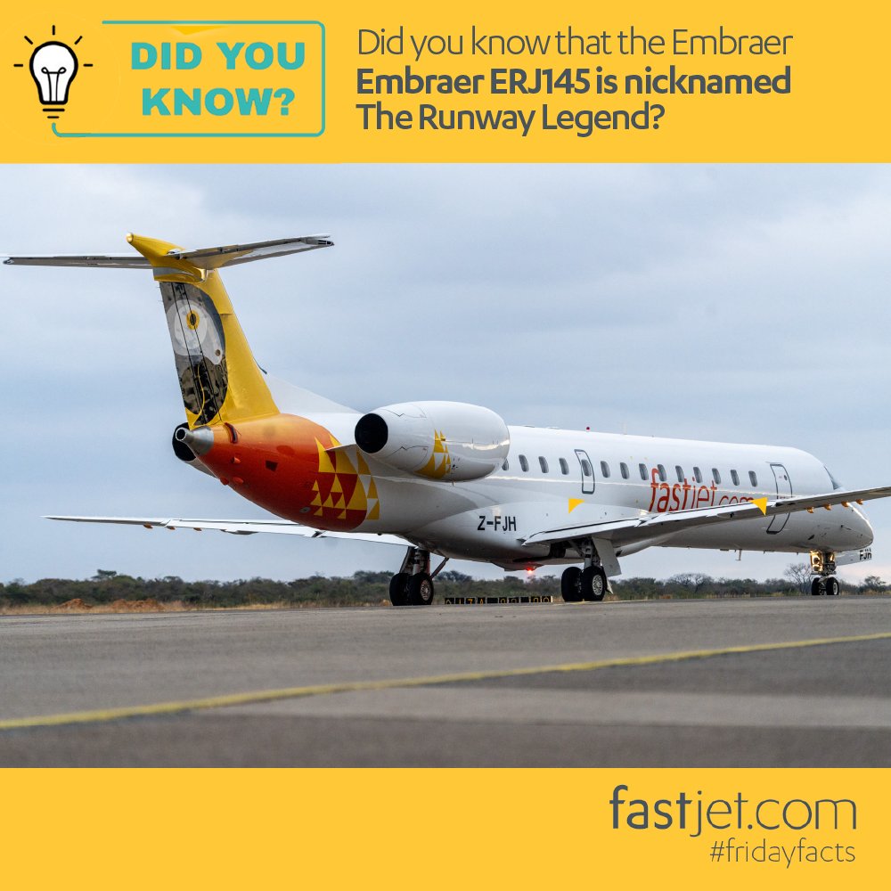 #FastjetFridayFacts | Did you know? The Embraer ERJ145 is nicknamed, The Runway Legend. Do you know why? #Embraer #fastjetFridayFacts