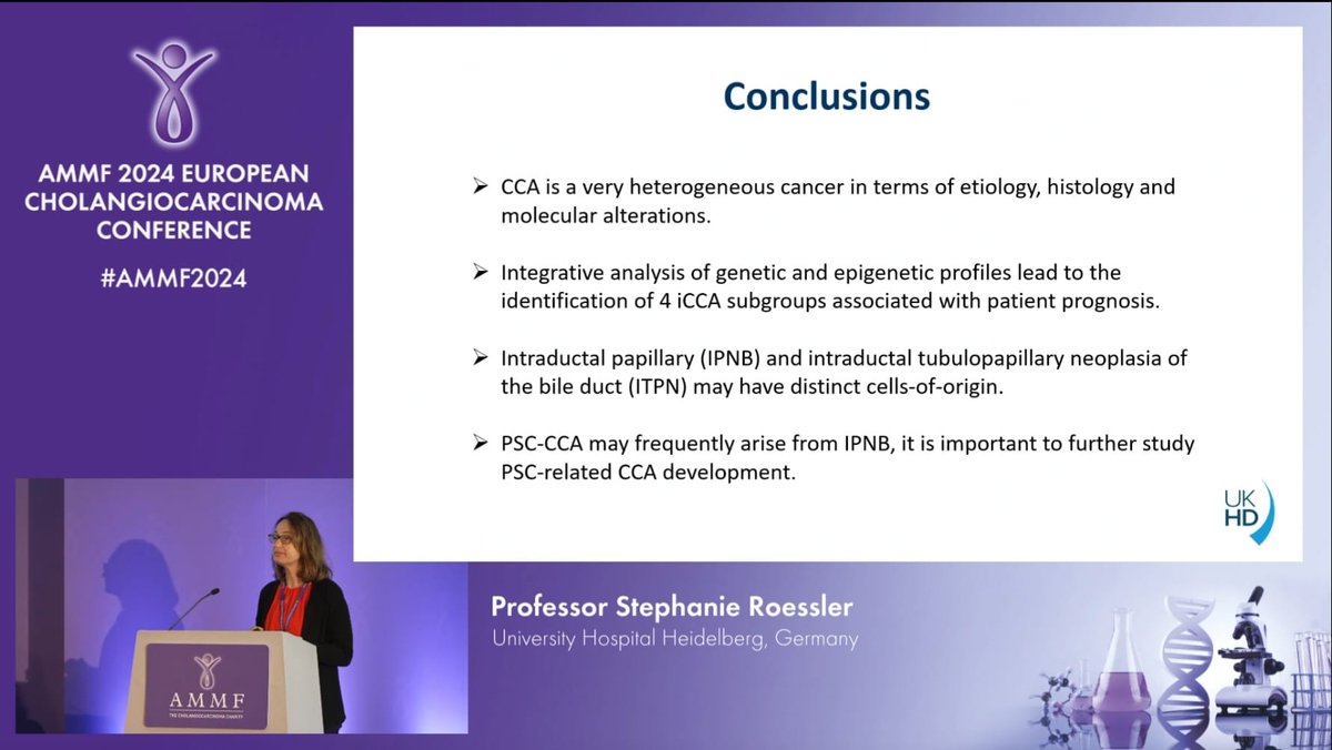 Fascinating insights from Prof. Stephanie Roessler from @uniklinik_hd on the genetic and epigenetic alterations involved in CCA development #AMMF2024 #LiverTwitter