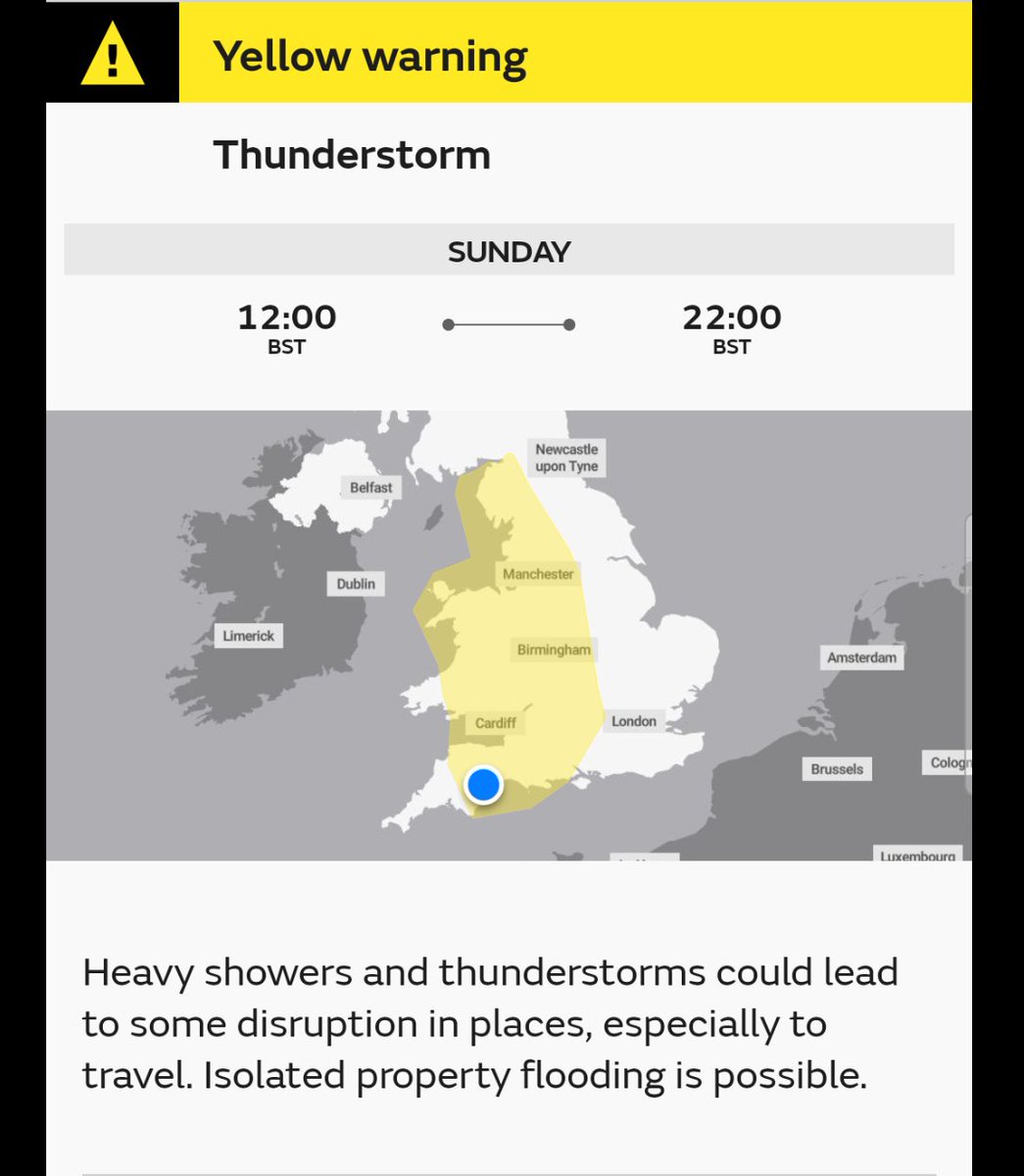 #Metoffice yellow warnings ⚠️ for #thunderstorms issued for Sunday 

#weatheraware