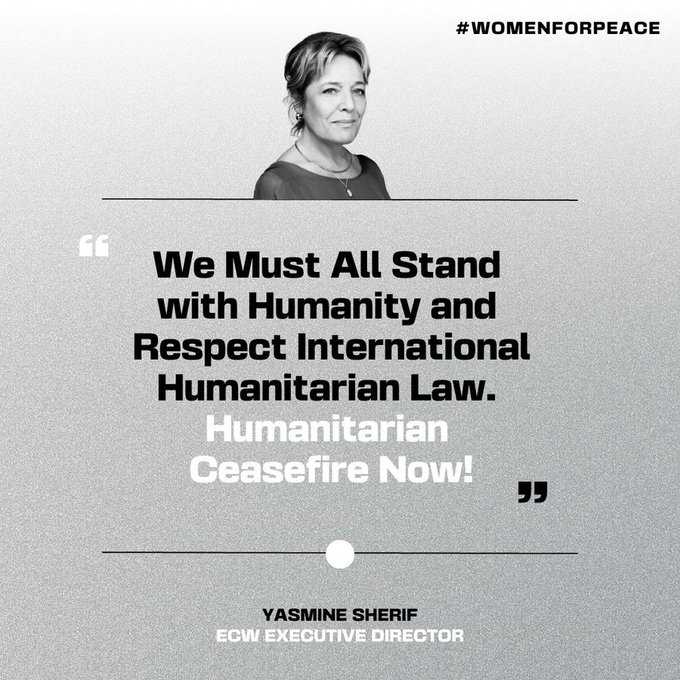 📣 Global #WomenLeaders are uniting at a time of escalating war & conflicts to say enough is enough. 'We Must All Stand w/Humanity & Respect International Humanitarian Law. Humanitarian Ceasefire Now!' ~@YasmineSherif1 Join #WomenForPeace movement to call for action NOW! @UN