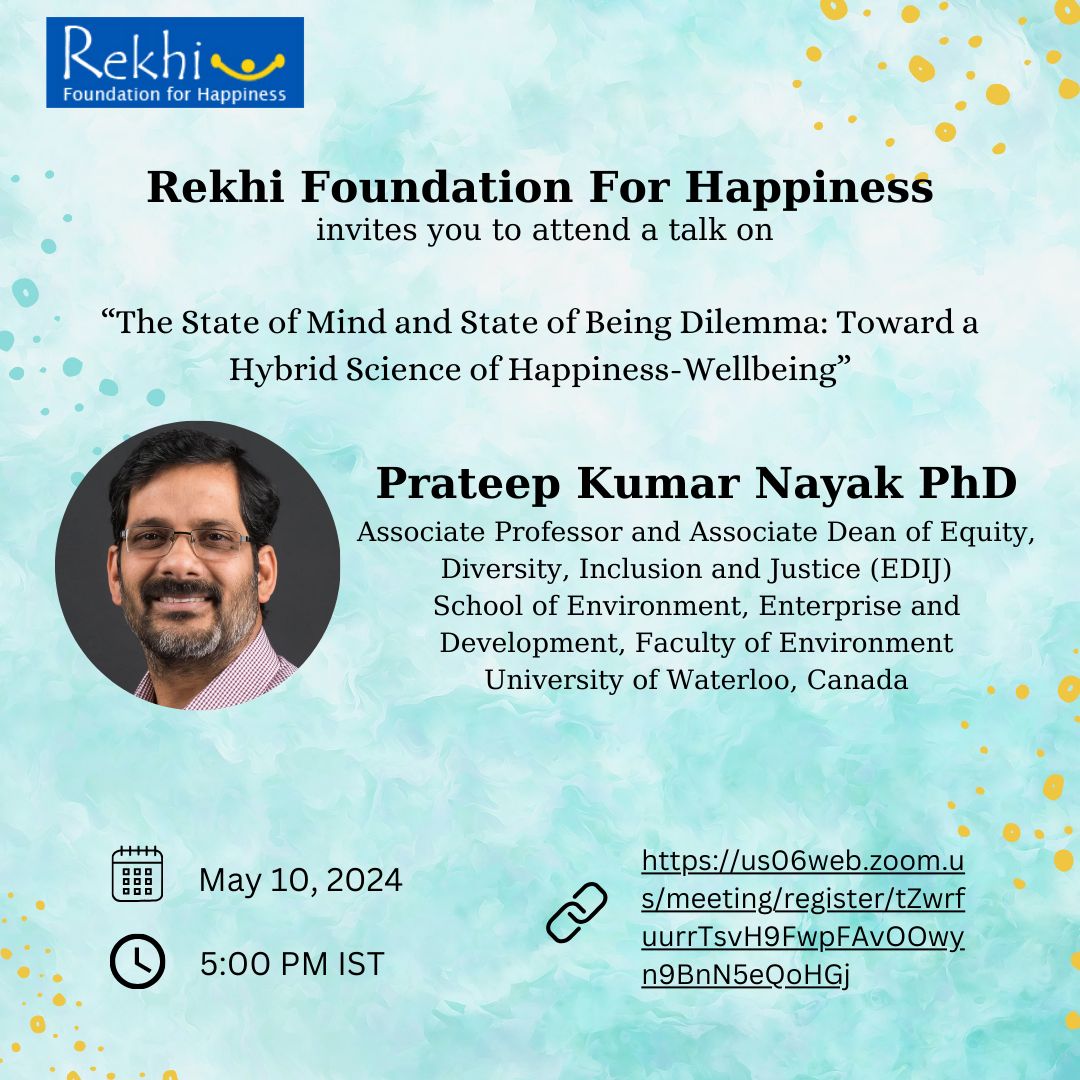 🎙️Talk on 'The State of Mind and State of Being Dilemma: Toward a Hybrid Science of Happiness-Wellbeing' by @PrateepNayak starting soon.