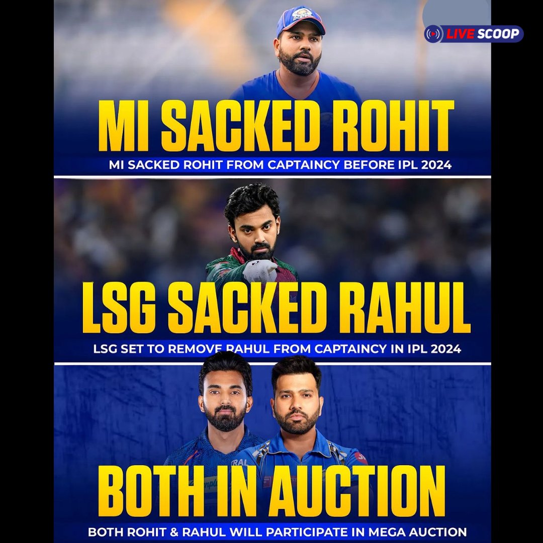 Which teams will they play for in IPL 2025?

Read More: livescoop.in

#rohitsharma #rohitsharma45 #klrahul #klrahulclub #klrahulfans #klrahul_fanclub #rohitsharmafc #rohitsharma45fans #ipl2025 #ipl2025megaauction #IPLAuction #iplauction2024 #MI #LSG #GT #RR #KKR