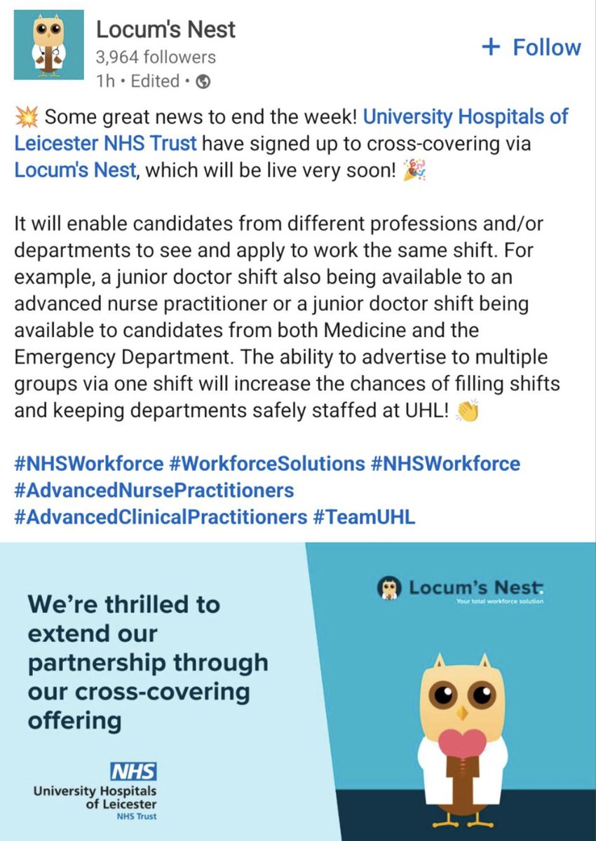 The @gmcuk, @NHSEngland & @DHSCgovuk insist PAs are not being used to replace doctors. But they're not being honest with you. Here, for example, is a locum agency announcing new software to fill junior doctor shifts with non-doctors. PAs are doing this across the NHS 🤷‍♀️