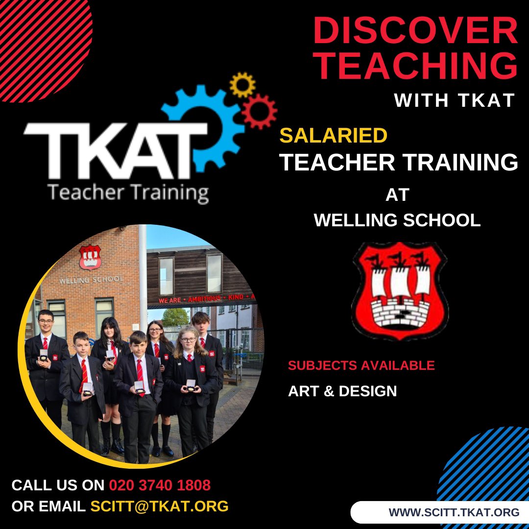Come and #TraintoTeach with @TKATSCITT in our supportive @TKATAcademies @welling_school school environment.

We have a SALARIED vacancy available in #ArtandDesign 

#ITT #getintoteaching #teaching #secondaryschool