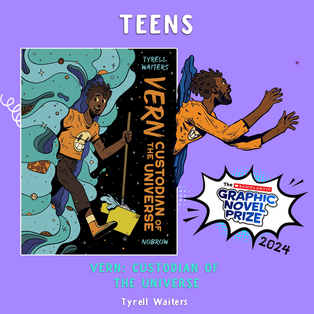 🎇 We’re shortlisted for the #ScholasticGraphicNovelPrize! Vern: Custodian of the Universe by Tyrell Waiters is on the Teen category shortlist. Thank you to the judges, and a big congratulations to Tyrell! Don’t forget to VOTE for us here: shop.scholastic.co.uk/graphic-novel-…
