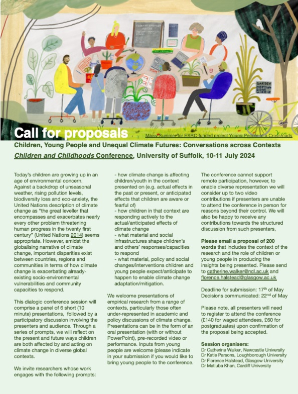 Call for papers for a session on 'Children, Young People & Unequal Climate Futures: Conversations across contexts.' To be held at the 'Children & Childhoods' conference at the University of Suffolk (UK), in 10-11 July. Proposals due by 17 May.