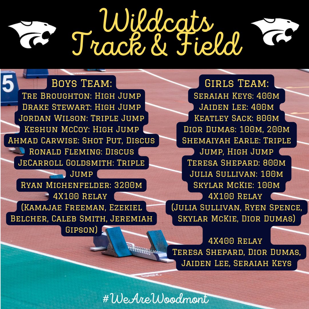 Best of luck to our Track and Field team members competing in the Upper State Qualifier on Saturday, 5/11, at Byrnes High School! #WeAreWoodmont