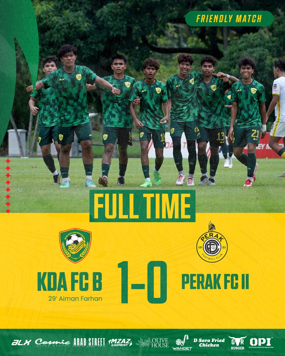 kda_fc's tweet photo. ⚔ FULL TIME ⚔
FT | KDA FC B 1 - 0 PERAK FC II
⚽ 29' Aiman Farhan (KDA FC B)
----------
🔰 PERLAWANAN PRA-MUSIM 2024/25 🔰
#KDAFCB #PulunKedahPulun #SangKenari #BiarJasaJadiKenangan #membinaimpianmengupayalegasi #PialaMFL #KDAPRK https://t.co/yKq8kGtwj2