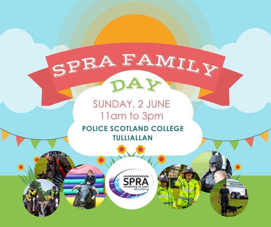 SPRA annual Family Day is back and will take place on Sunday, 2 June 2024 at the Police Scotland College, Tulliallan! ✨ Purchase wristbands for £1 from your local divisional representative starting Monday, 13 May. More info here 👉 bit.ly/3ylQmBy #SPRA #SPRAFamilyDay