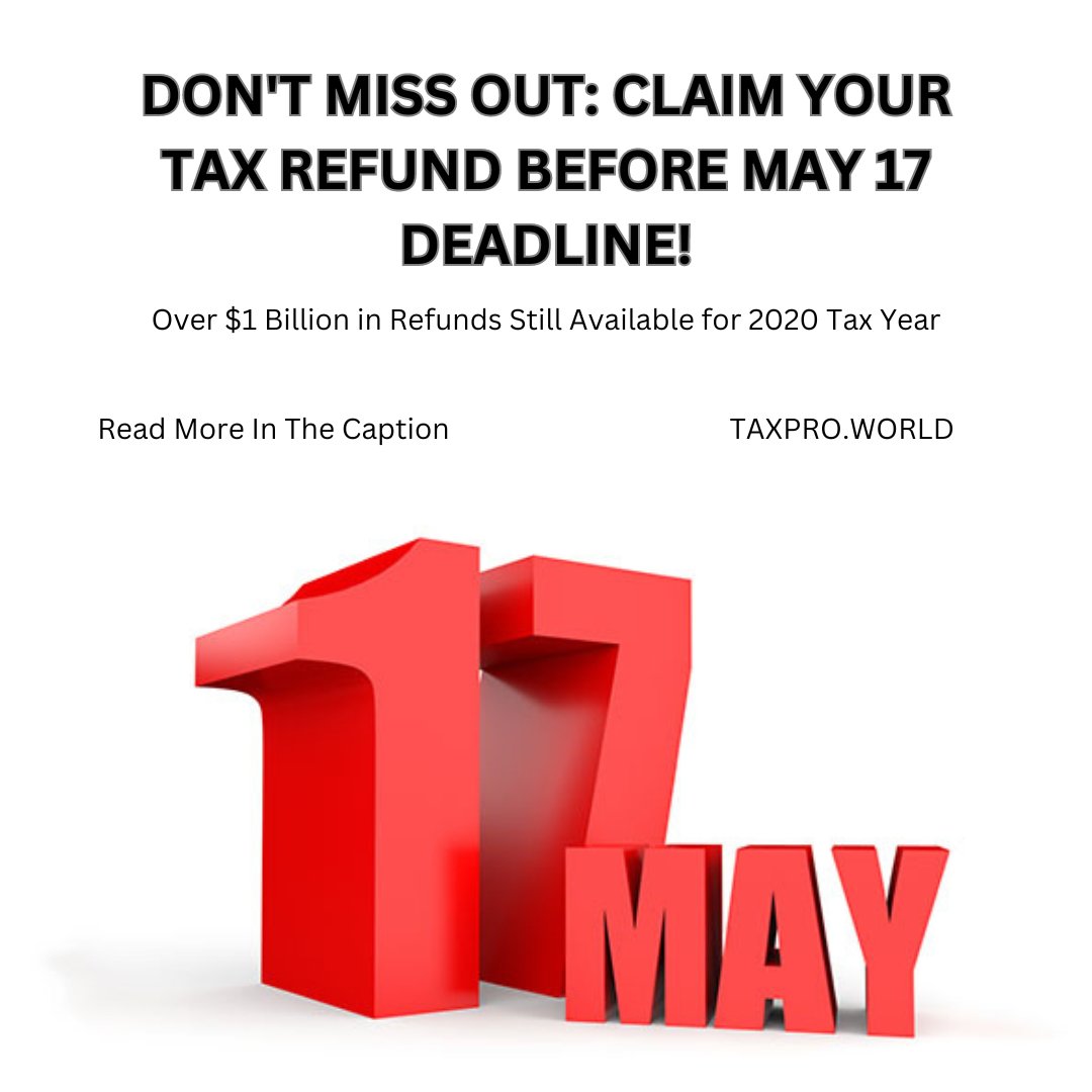 💰 Did you miss filing your 2020 tax return? You could be leaving money on the table! Act now to claim over $1 billion in refunds before the May 17 deadline. Contact us for more information or visit: bit.ly/3wwnbv2  
#TaxRefund #Deadline #IRS #ClaimYourRefund