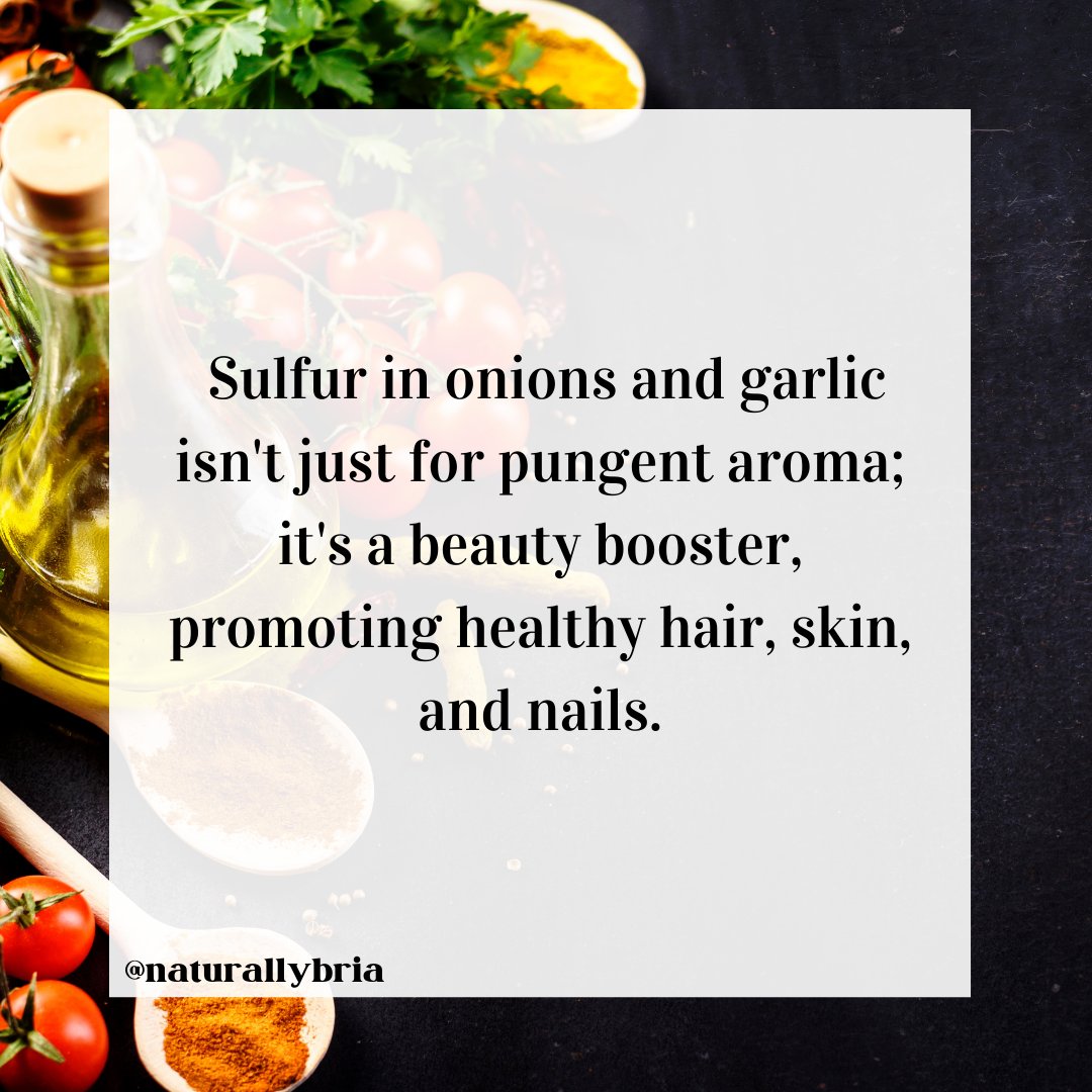 Did you know that sulfur is a beauty booster? 🥗💁‍♀️ Add some sulfur-rich foods to your diet and watch those beauty gains soar! 💪✨ #NutritionTips #MetabolismHacks #WeightLossSuccess #HealthyLifestyle #FitnessMotivation #CleanEating #naturallybria #inflamqueen