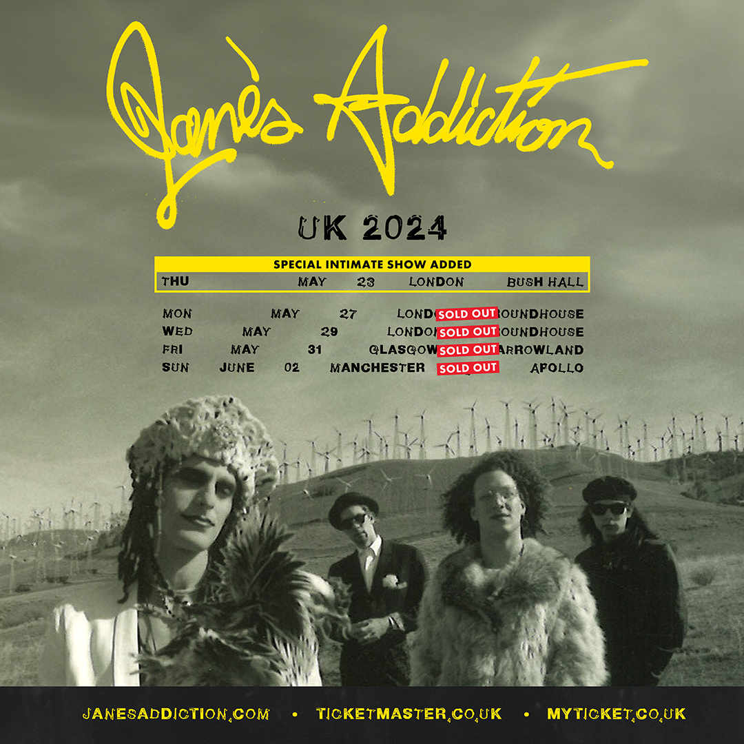 Hot off the press: alt-rock icons @janesaddiction add a special, intimate show to their UK tour at London's @bushhallmusic on May 23rd. Tickets on sale TODAY at 1pm - be quick, these will sell out fast! 🎟️ gigantic.com/jane-s-addicti…