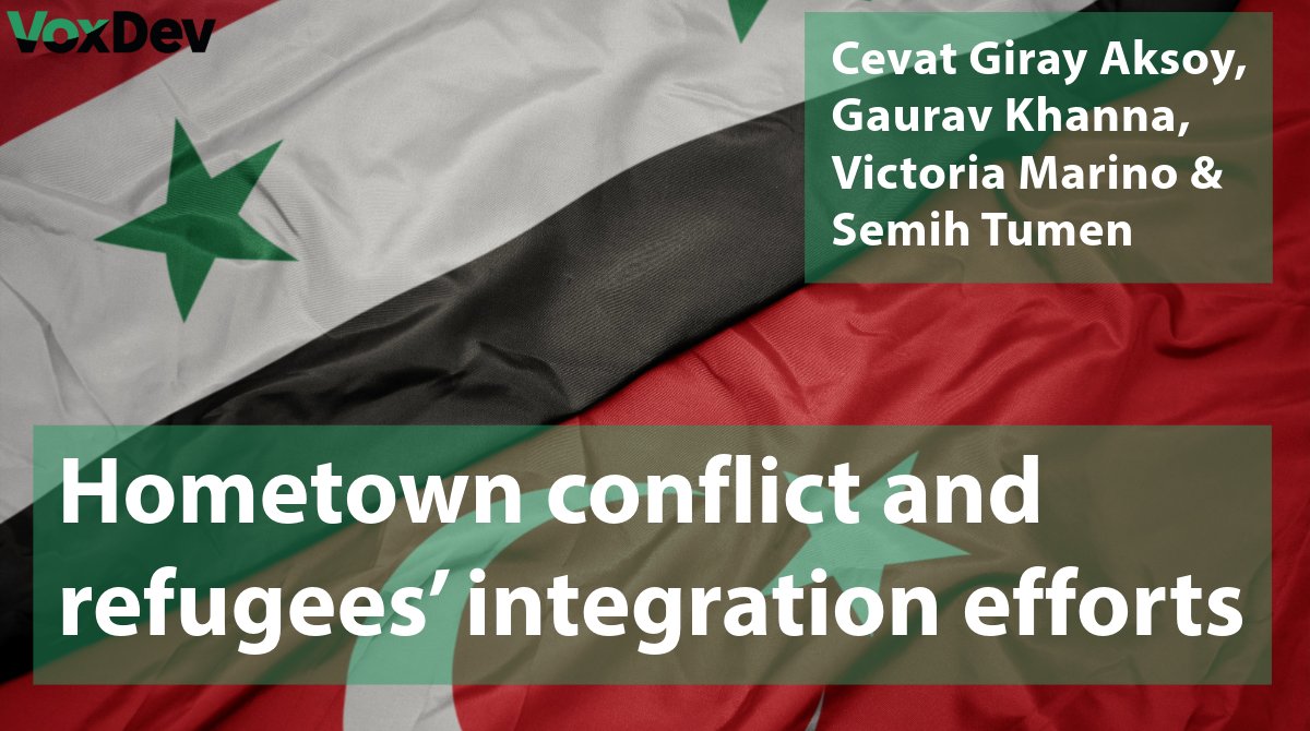 Hometown conflict & refugees’ integration efforts @cevatgirayaksoy @EBRD, @econgaurav @GPS_UCSD, Victoria Marino & @SemihTumen @TED_Uni show that heightened violence in the hometowns of Syrian students led to ⬆️ scores in their new Turkish schools: voxdev.org/topic/migratio…