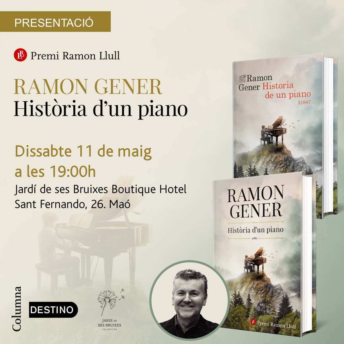 📅🎹 Recordeu! Demà dissabte 11 de maig no us podeu perdre @ramongener presentant el seu llibre 'Història d'un piano', #PremiRamonLlull2024: ⌚A les 19h 📍Al Jardí de ses Bruixes Boutique Hotel, #Maó 🔵 Us hi esperem! @Grup62