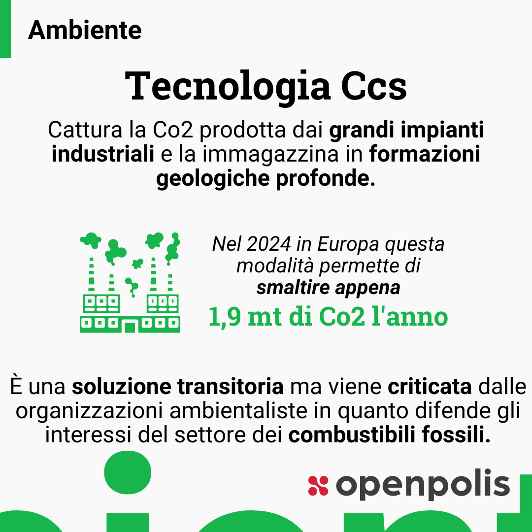 L'Unione europea sta investendo ingenti risorse nelle tecnologie di cattura e stoccaggio della Co2, una soluzione di natura transitoria per raggiungere gli obiettivi climatici. Sono molte le criticità di questo approccio. openpolis.it/parole/cosa-si…