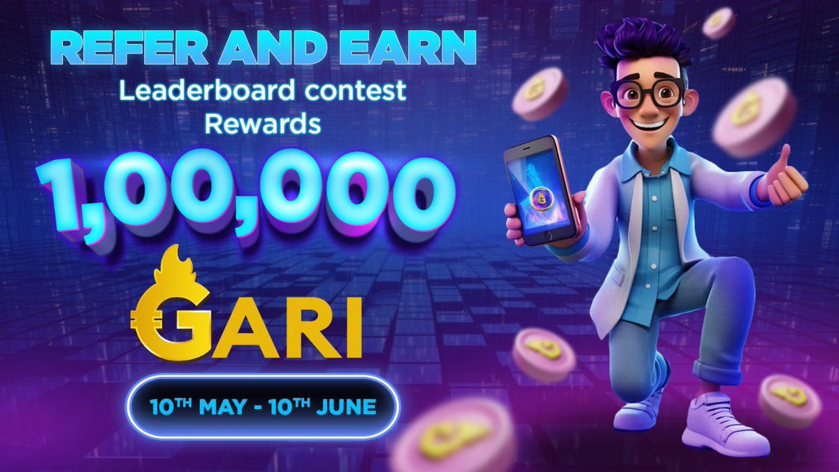 Refer & Earn Leaderboard Contest is Back! Now with 100,000 $GARI Rewards! 🚀🔥 We've doubled the rewards!💰 Participate in Refer & Earn Leaderboard Contest and win from a massive prize pool of 100,000 $GARI! 🤑 🌟 Top 10: Refer and stay in the TOP 10 on the leaderboard and win