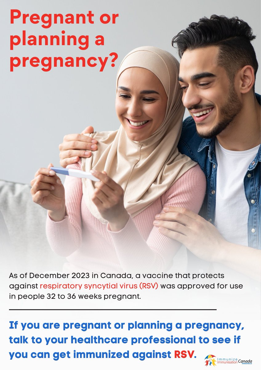 If you are #pregnant or planning a #pregnancy, talk to your healthcare professional to see if you can get immunized against #RSV | immunize.ca/sites/default/… #VaccinesWork #GetImmunized #VaxForTwo
