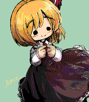 rumia 1girl solo blush smile short hair simple background shirt  illustration images