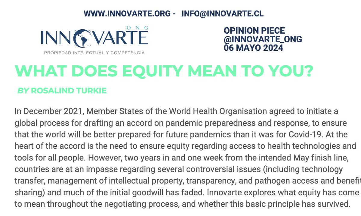 ⚖️What does Equity mean in the context of the #PandemicAccord? Excellent analysis (in English & en español) by @innovarte_ong @RosalindTurkie. corporacioninnovarte.org/que-significa-…