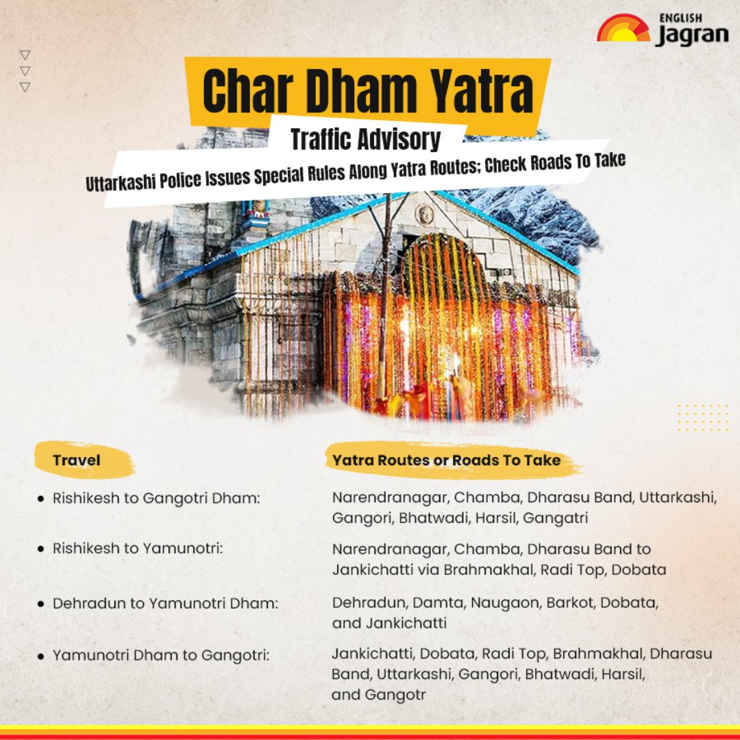 #CharDhamYatra #TrafficAdvisory: The Uttarkashi Police have prepared a traffic plan for the hassle-free conduct of Char Dham Yatra. The plan has come into effect from today itself. Read More: tinyurl.com/4b3jdht6 #Pilgrims #UttarkashiPolice #YatraRoutes #Travel
