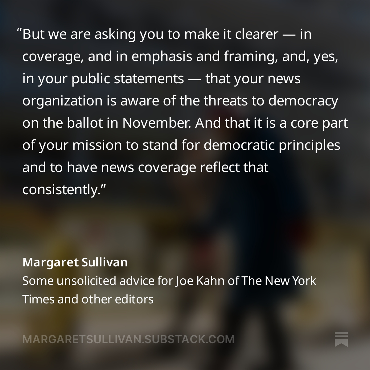 Por @Sulliview en su newsletter 'American Crisis' · Some unsolicited advice for Joe Kahn of The New York Times and other editors open.substack.com/pub/margaretsu…