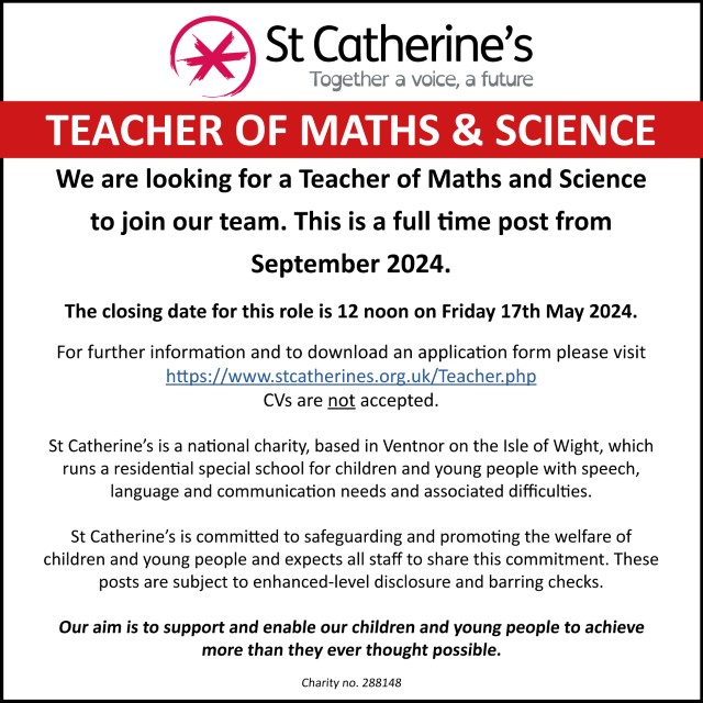 St Catherine's are looking for a Teacher of Maths and Science to join our team. This is a full time post from September 2024.
For more information stcatherines.org.uk/Teacher.php
#teacher  #mathsteacher #SchoolEducation  #comeworkforus #schoolstaff