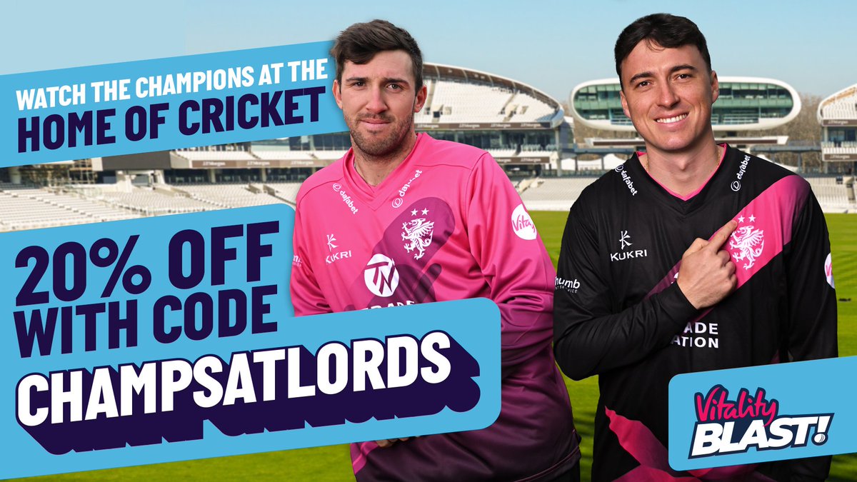 Calling all @SomersetCCC fans 👋 📅 The @VitalityBlast champions are heading to Lord's on Tuesday 11 June. 🙌 Get 20% off your tickets with the code: CHAMPSATLORDS 🎟 tickets.lords.org #LoveLords