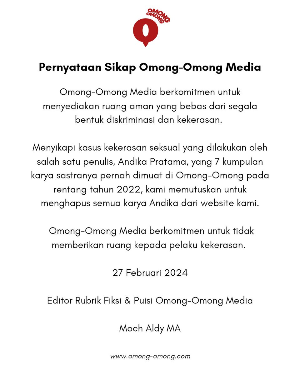 Pernyataan Omong-Omong Media @omongomongcom 10 Mei 2024 27 Februari 2024
