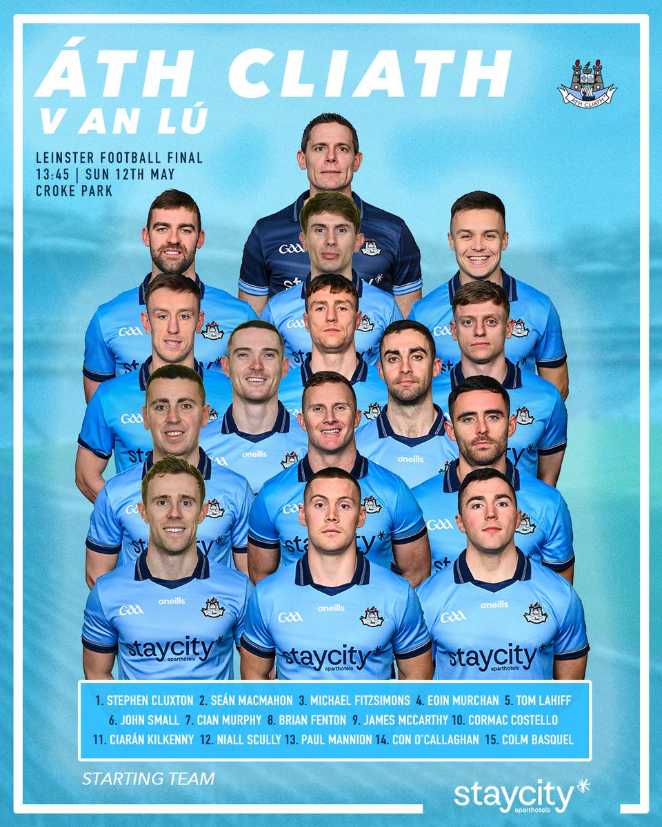 A reminder of the Dublin Senior Football team to take on Louth in the Leinster Final at Croke Park this afternoon 👕 🎟 Ticket info ➡️ bit.ly/4buyUJn #UpTheDubs